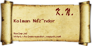 Kolman Nándor névjegykártya