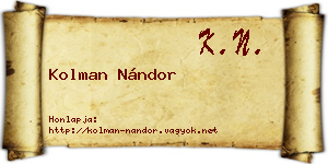 Kolman Nándor névjegykártya